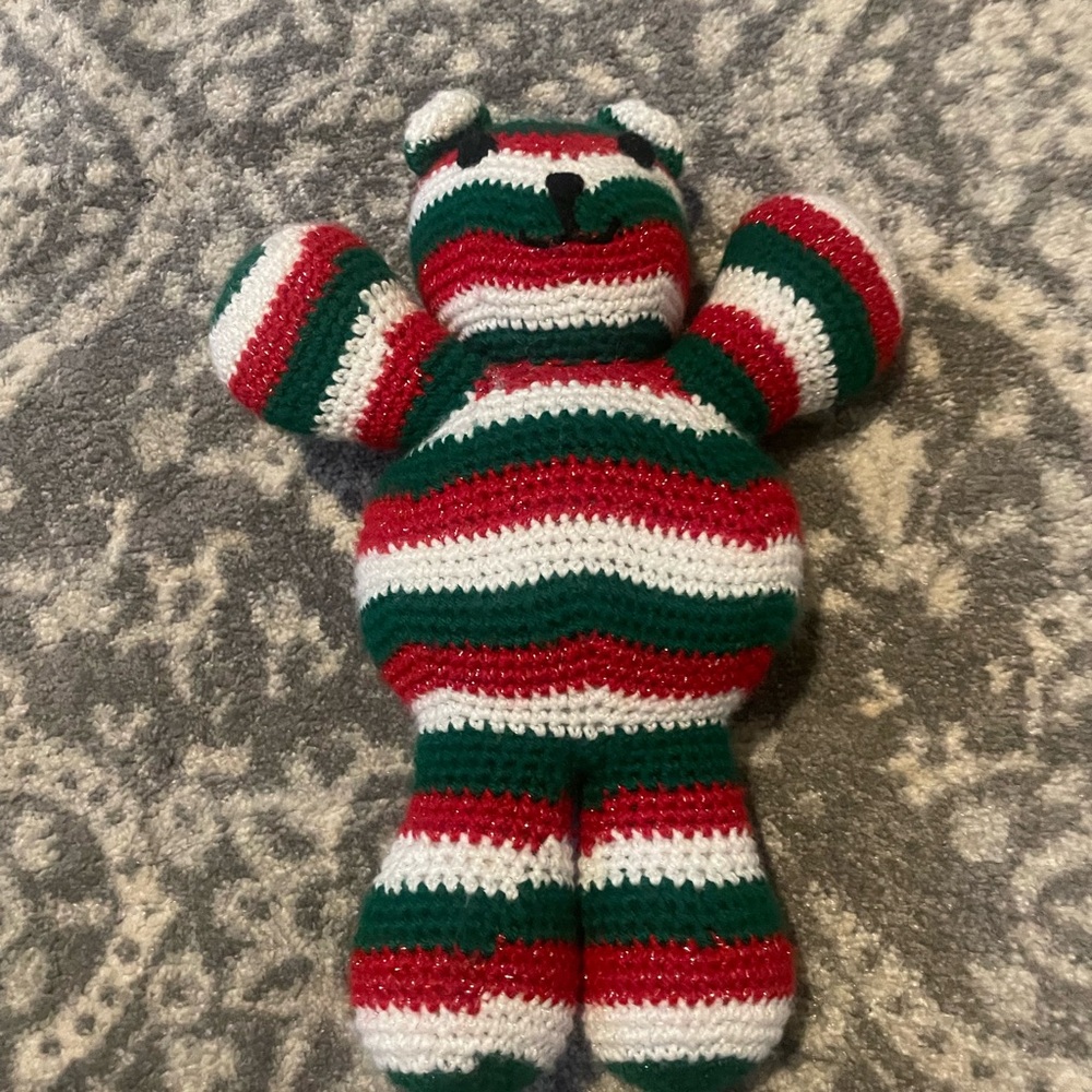 Crochet Striped Christmas Knit‎ handmade Bear Toy
